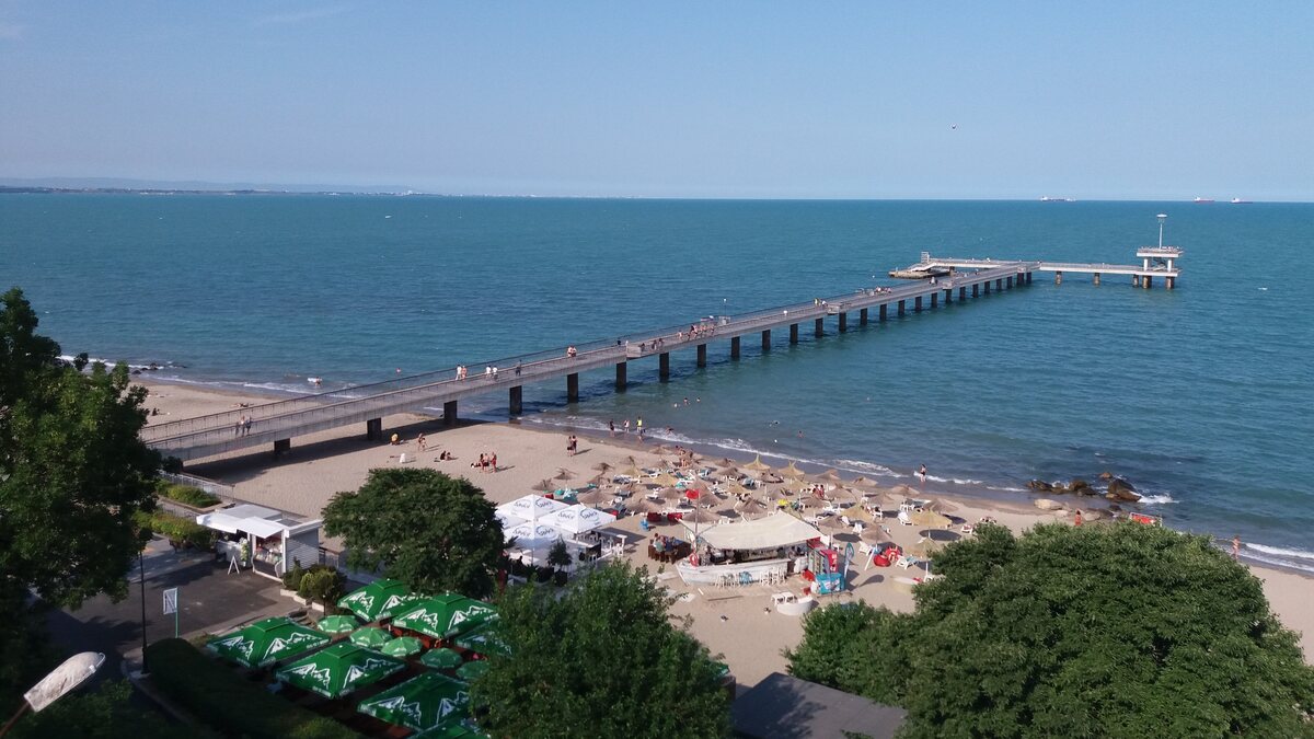 Sea pier and beach in Burgas, Bulgaria