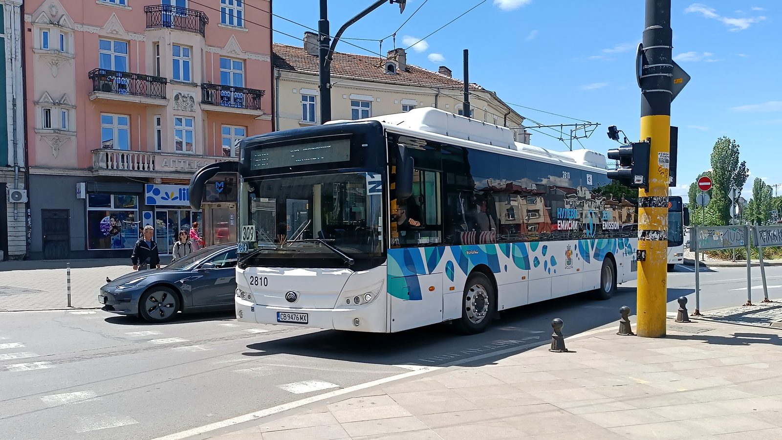 A modern trolleybus in central Sofia